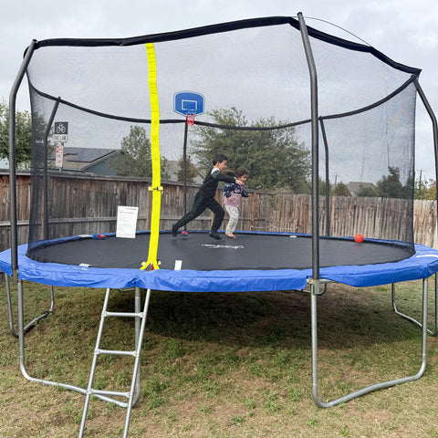 Outdoor Trampoline with Basketball Hoop and Ladder