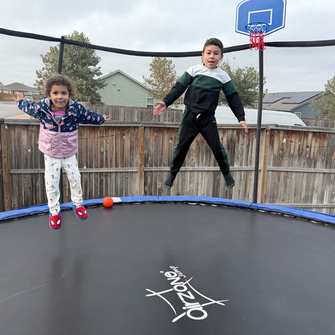 Outdoor Trampoline with Basketball Hoop and Ladder