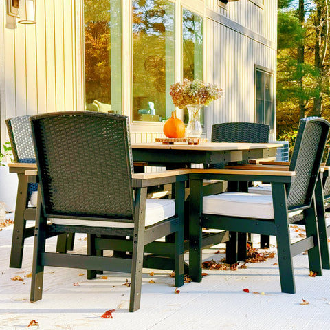 7-Piece Outdoor Dining Set with HDPE Rattan Chair and Wood-grain Table
