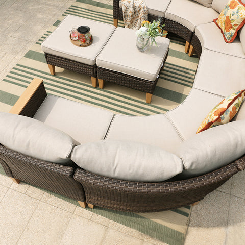 9-Piece Rattan Half-Moon Curved Luxury Outdoor Sofa