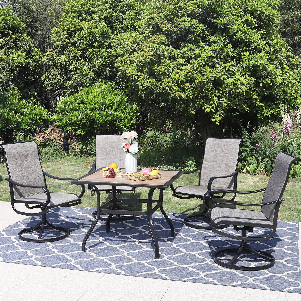 5-Piece Textilene Swivel Chairs Patio Dining Set