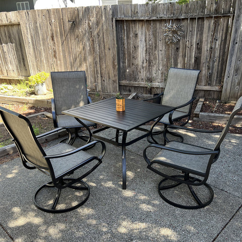 5-Piece Steel Square Table & Textilene Swivel Chairs Outdoor Patio Dining Set