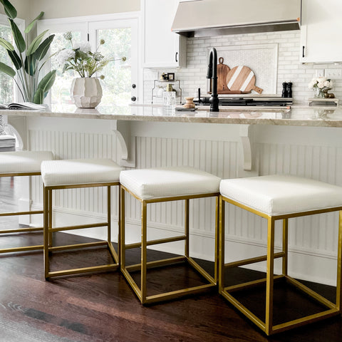24 Inch Backless Counter Height Bar Stool White PU Leather Seat with Metal Frame