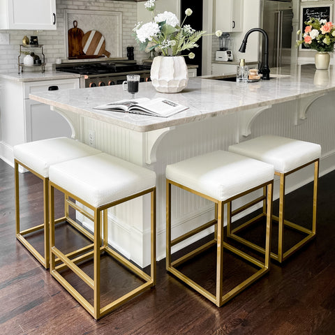 24 Inch Backless Counter Height Bar Stool White PU Leather Seat with Metal Frame