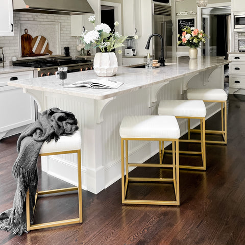 24 Inch Backless Counter Height Bar Stool White PU Leather Seat with Metal Frame