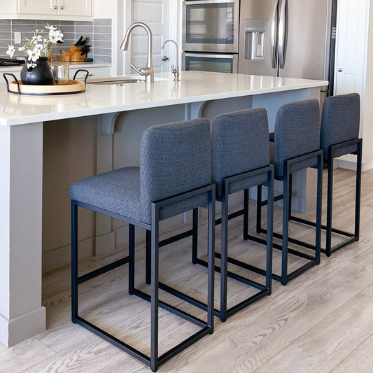 24 Inch Counter Height Bar Stool Chenille Upholstered with Backrest- Set of 4