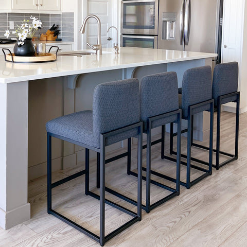 24 Inch Counter Height Bar Stool Chenille Upholstered with Backrest- Set of 4