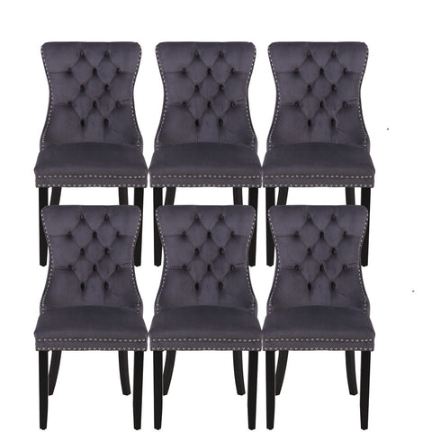 Velvet Tufted Wing Back Side Dining Room Chairs Set of 6 with Button Back