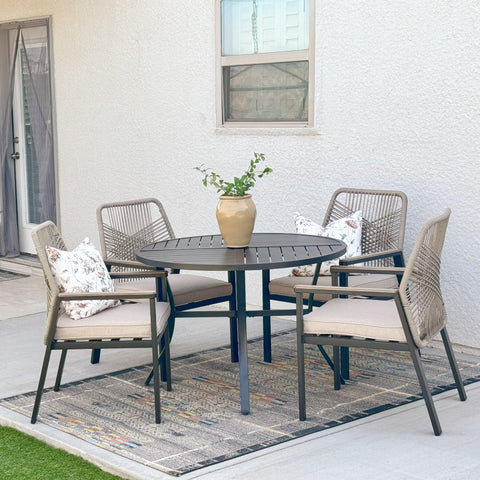 5/7-Piece Outdoor Patio Dining Set with Round Table and Woven Rope Rattan Chairs
