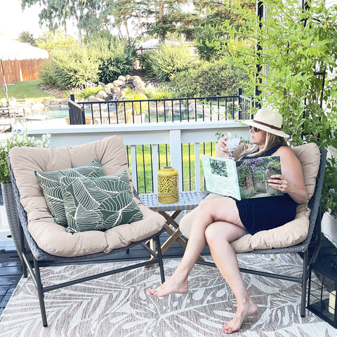 Outdoor Rattan Papasan Sofa Lounge Chair with Thick Cushions