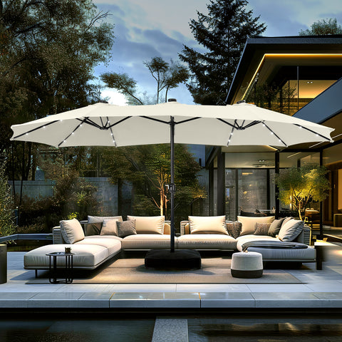 15ft Extra Large Double-Sided Patio Umbrella with Solar Powered LED Lights (Base Included)