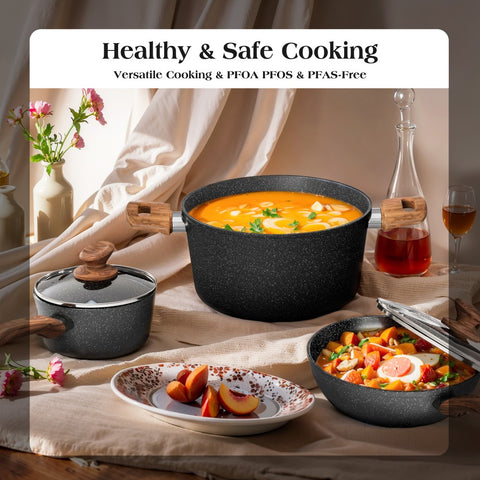 Kitchen Academy Stylish Granite-Coating Nonstick Induction 12 Pieces Cookware Set