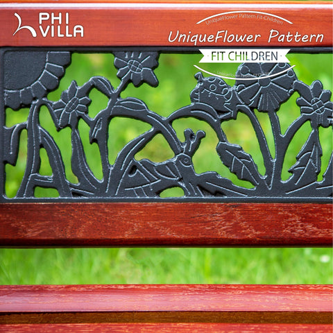 33" Outdoor Kids Sized Garden Metal Bench with Wood Seating