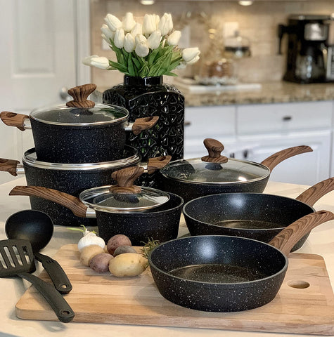 Kitchen Academy 12 Pieces Granite-Coating Nonstick Induction Cookware Gift Set