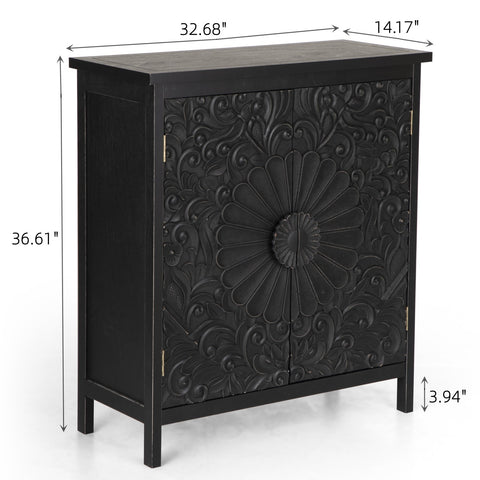 Black Accent Cabinet with Carved Floral Design