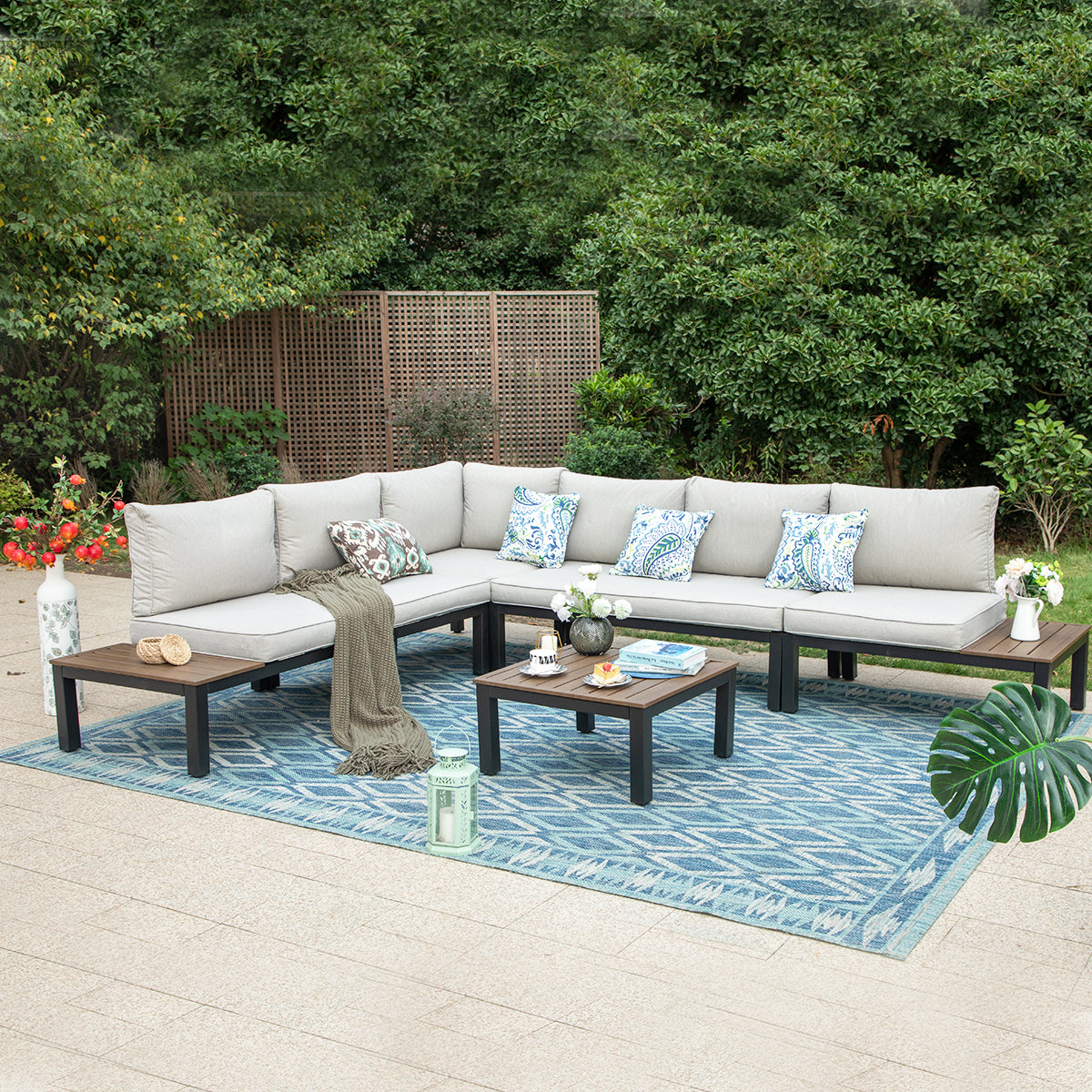 6-Piece Modular Outdoor Sofa Set with Cushions