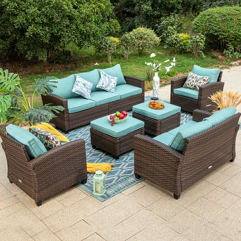 Upgraded Outdoor Sofa Set Rattan Set with Thick Cushions