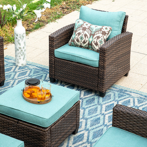 Upgraded Outdoor Sofa Set Rattan Set with Thick Cushions