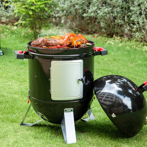 2-In-1 Vertical Charcoal Smoker & Grill with Built-in Thermometer