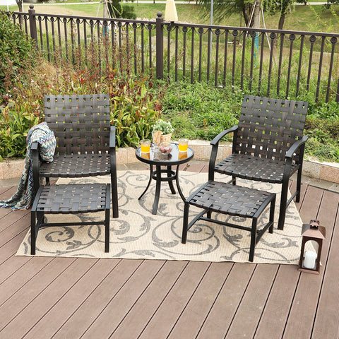 5-Piece Patio Conversation Set with Ottomans and Table