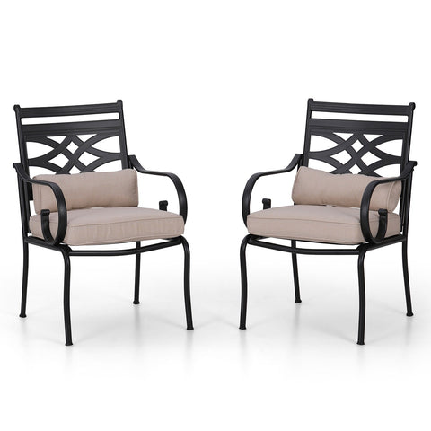 2-Piece Cast Iron Pattern Patio Fixed Dining Chairs with Thick Cushions