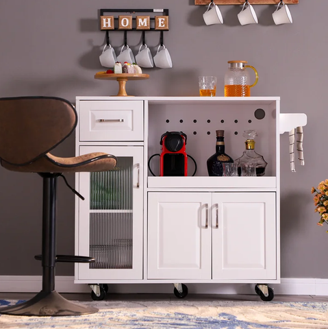 Multifunctional & Movable Kitchen Island Cart with Ample Storage Space and Towel Rack