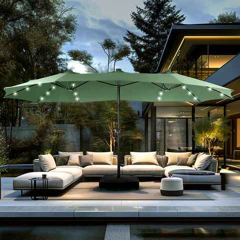 15ft Extra Large Double-Sided Patio Umbrella with Solar Powered LED Lights (Base Included)