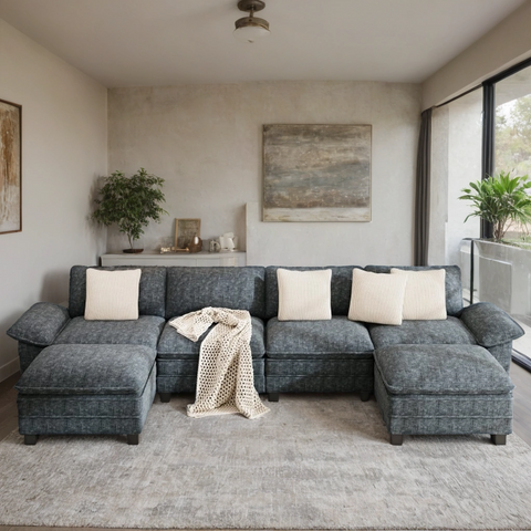 Modular Chenille Cloud Sofa with Ottoman for Living Room & Apartment