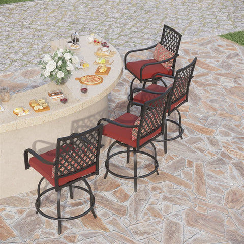 PHI VILLA Bohemian Style Steel Swivel Outdoor Bar Stools Set with Gifted Cushions