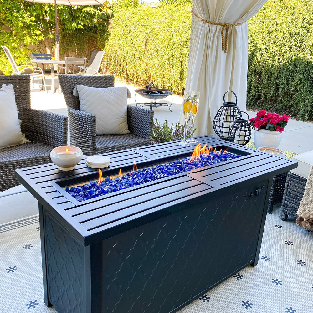 50,000 BTU strong burner leather-grain fire pit table