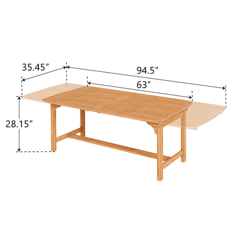 Acacia Wood Patio Furniture Set Adjustable Table & Fixed Chairs