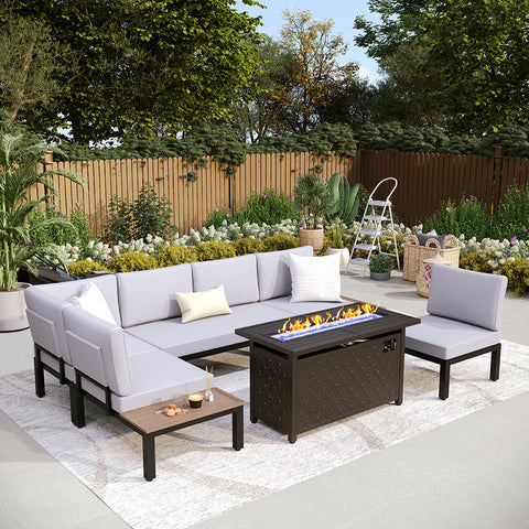6-Seat Patio Sofa Set with Fire Pit Table