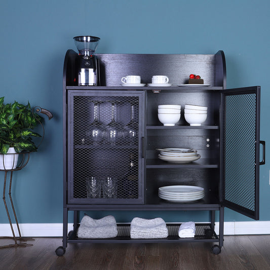 PHI VILLA Movable Kitchen Island Cart with Visual Doors and Storage Cabinets