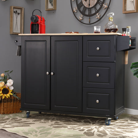 PHIVILLAPortableKitchenIslandCartwithDrop-LeafandStorageFeaturesBlack