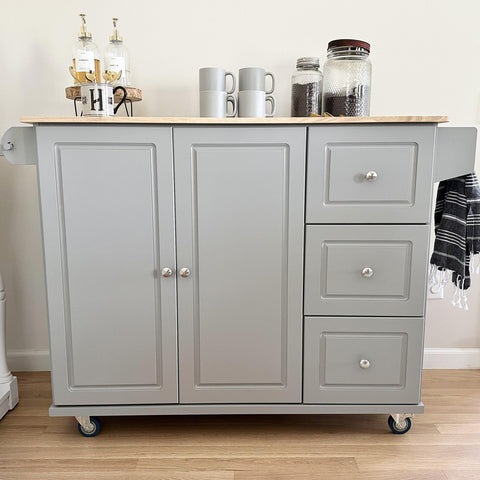 PHIVILLAPortableKitchenIslandCartwithDrop-LeafandStorageFeaturesGrey
