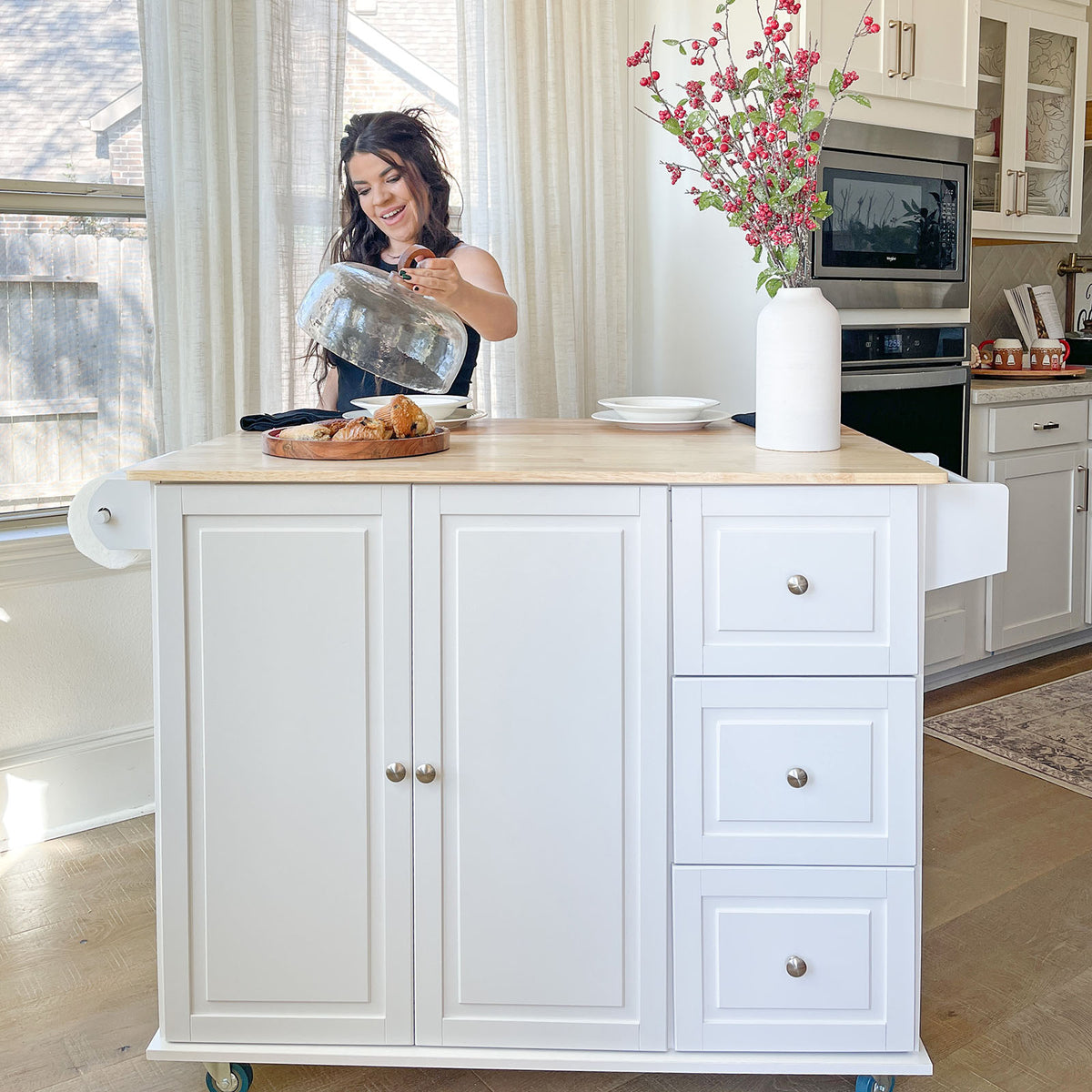 PHIVILLAPortableKitchenIslandCartwithDrop-LeafandStorageFeaturesWhite