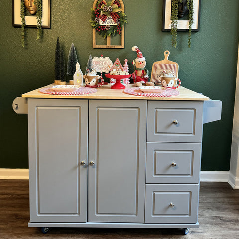 PHI VILLA Rolling Kitchen Island Cart with Drop-Leaf and Storage Features