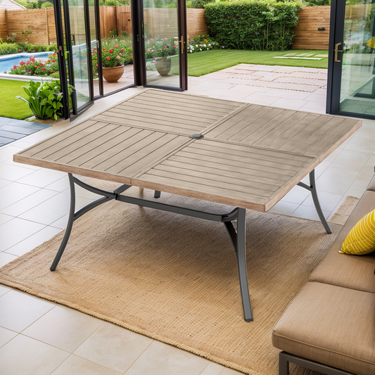 PHI VILLA 8-Seat Large Teak Wood Grain Square Patio Dining Table