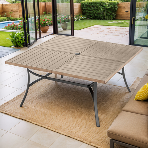 PHI VILLA 8-Seat Large Teak Wood Grain Square Patio Dining Table