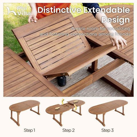 7/9 Piece Outdoor Acacia Wood Dining Set with Extendable Table and Rattan Chairs