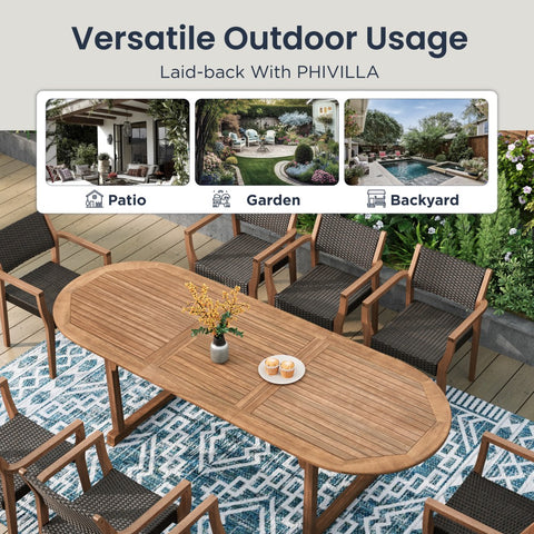 7/9 Piece Outdoor Acacia Wood Dining Set with Extendable Table and Rattan Chairs