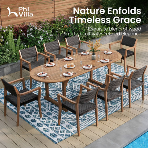 7/9 Piece Outdoor Acacia Wood Dining Set with Extendable Table and Rattan Chairs