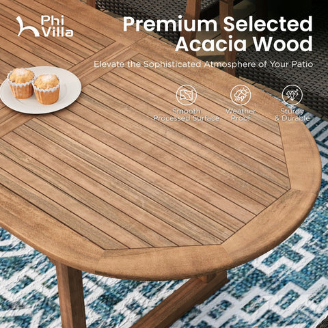7/9 Piece Outdoor Acacia Wood Dining Set with Extendable Table and Rattan Chairs