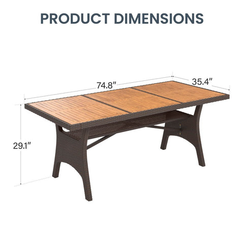 Acacia Wood Outdoor Dining Table with Rattan Accents