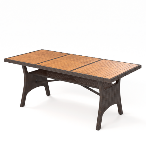 Acacia Wood Outdoor Dining Table with Rattan Accents