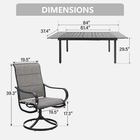 9/7-Piece Adjustable Table + Textilene Swivel Chairs Patio Dining Set