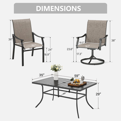 7-Piece Patio Dining Set with Ergo Sling Fixed & Swivel Chairs and Steel Rectangle Table