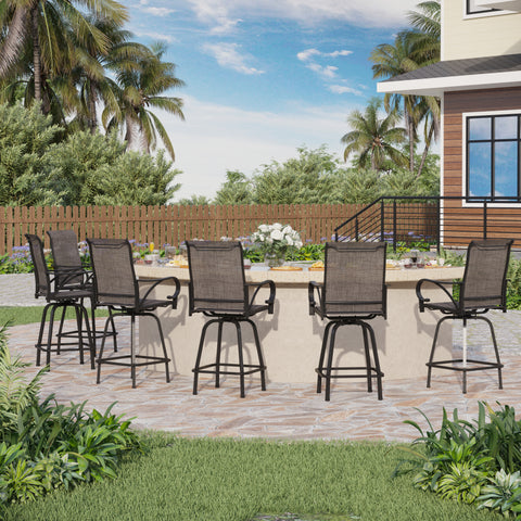 Grey Textilene Sling Fabric Patio Swivel High Bar Stools