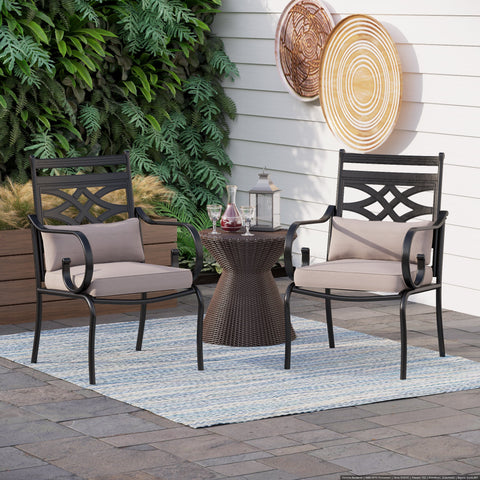 2-Piece Cast Iron Pattern Patio Fixed Dining Chairs with Thick Cushions