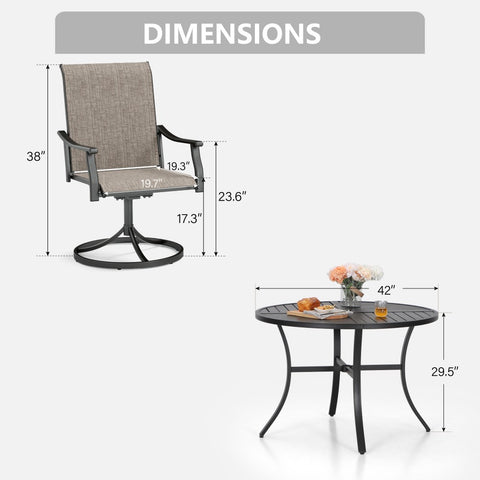 5-Piece Patio Dining Set Ergo Sling Swivel Chairs & Geometrically Stamped Round Table